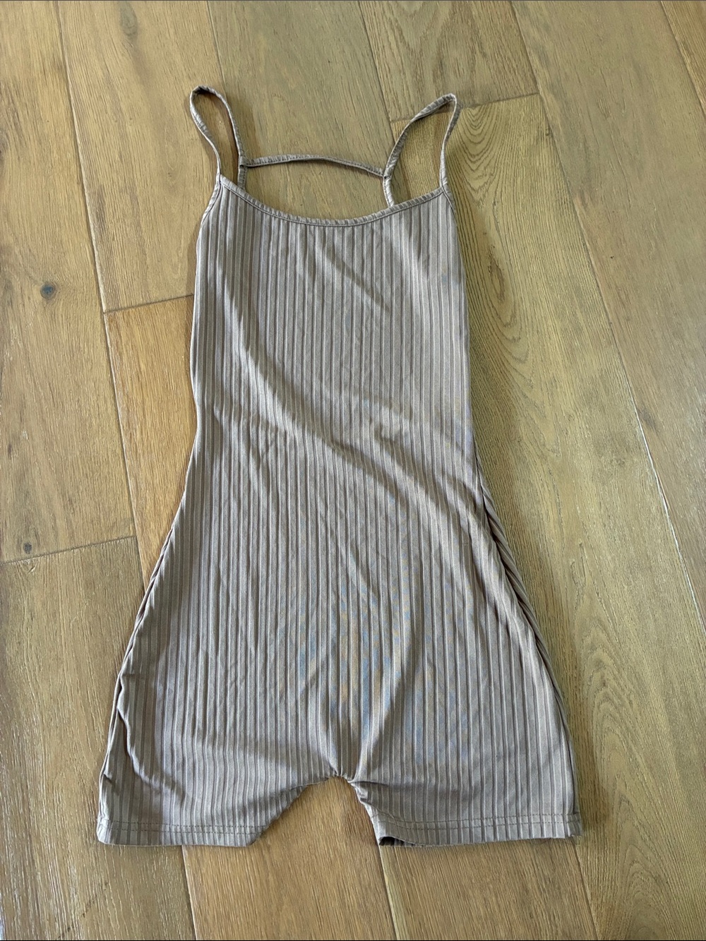 Ribbed Taupe Spaghetti Strap Romper